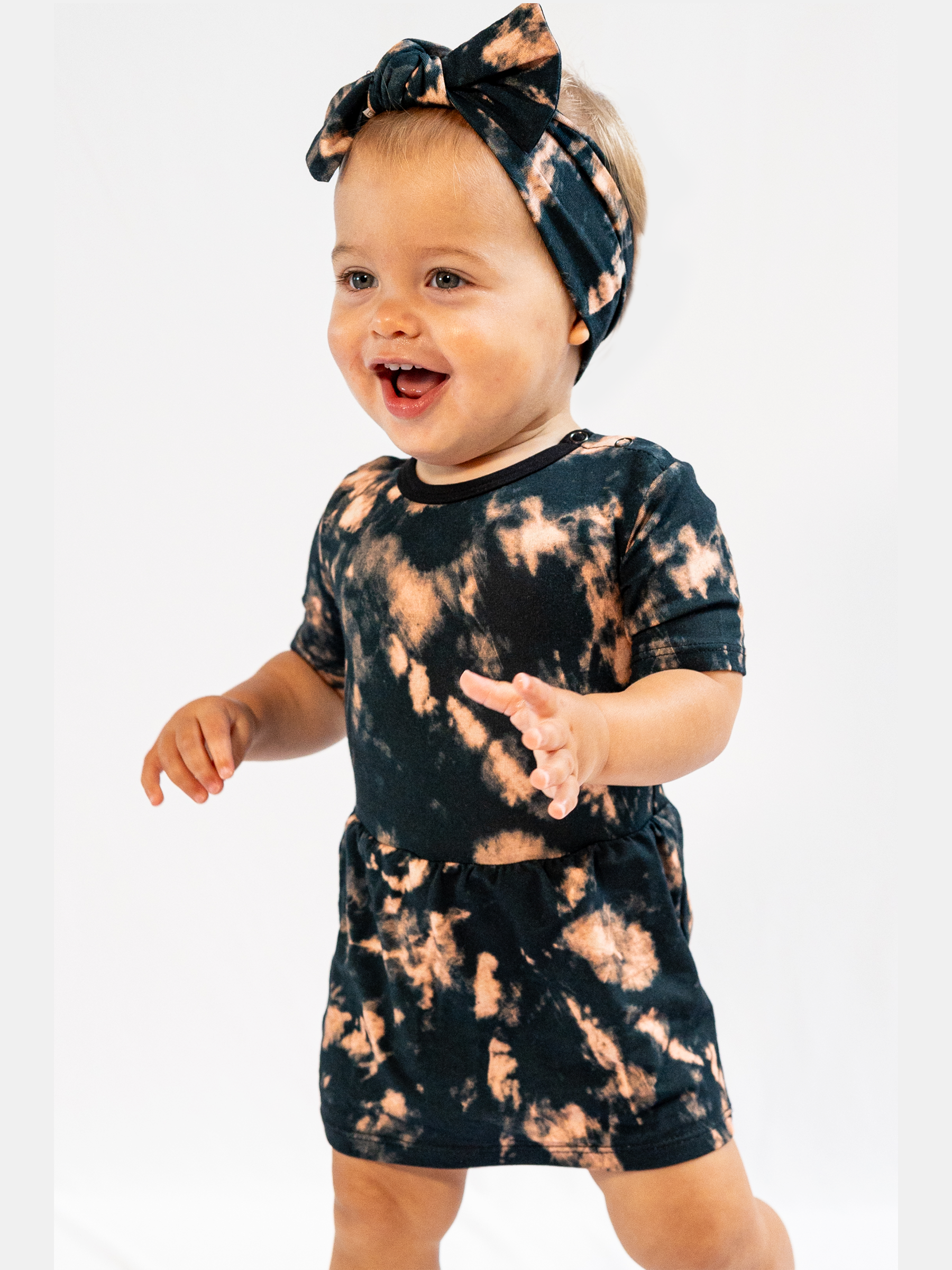 Black Tie-Dye Bodysuit Dress 6-9 months