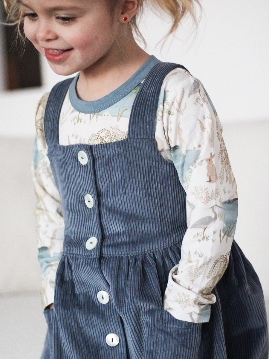 blue cord pinafore dress Denim Blue Cord Pinafore Dress & Pretty Collar Top Set